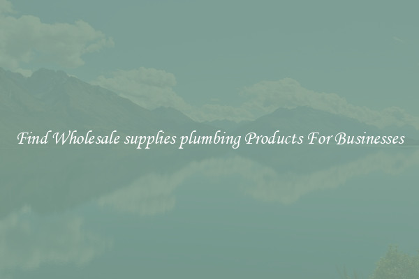 Find Wholesale supplies plumbing Products For Businesses